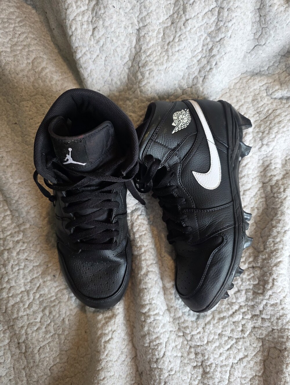 Jordan 1 Mid TD Football Cleats Black White FJ6805-001 Mens 10.5 High Top Spikes